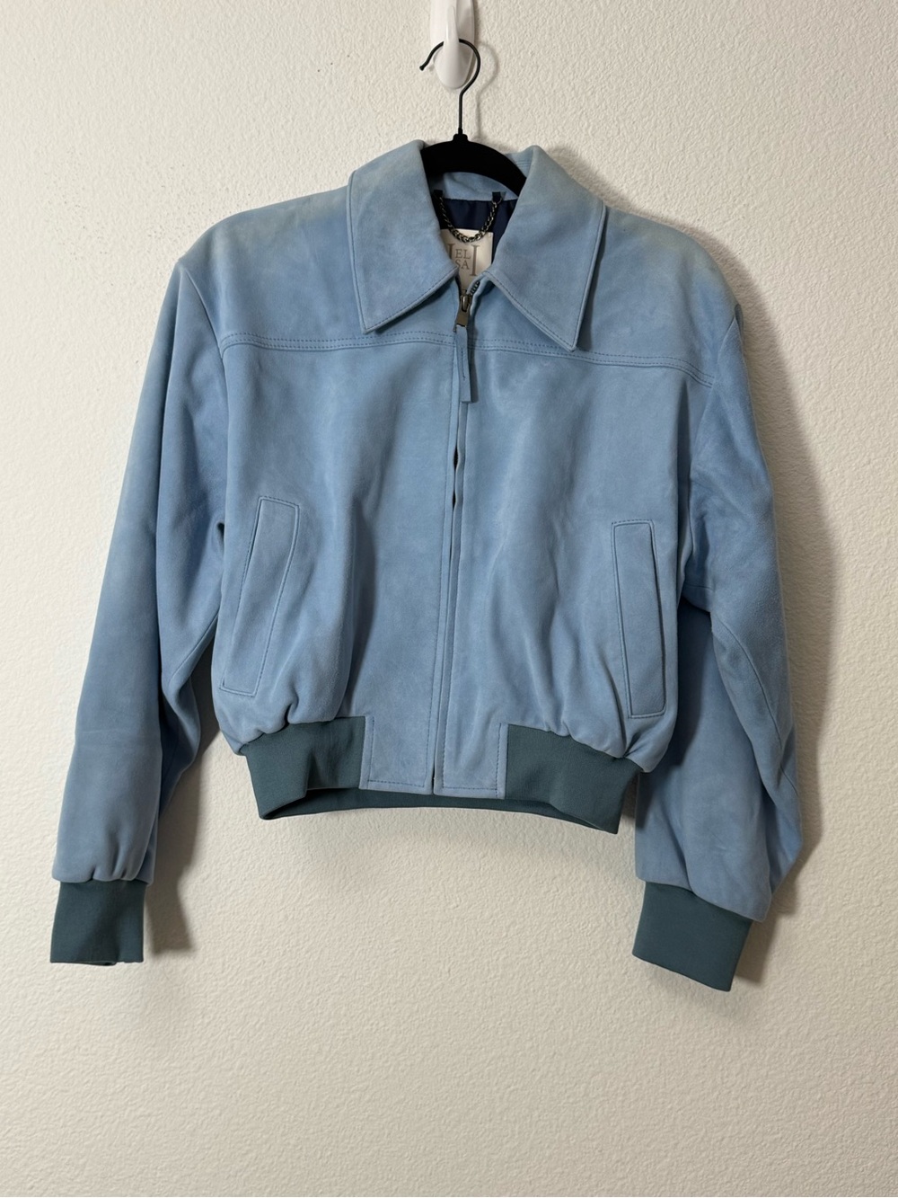 Helsa The Suede Zip Bomber Jacket Faded Denim Blue Leather XS Revolve - Picture 2 of 9